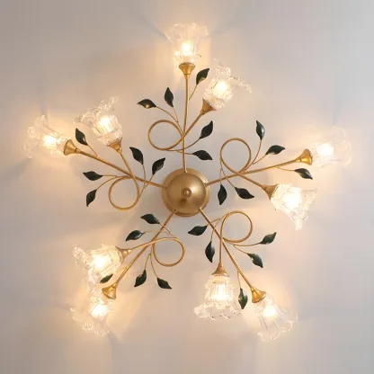 Luxury Flower Glass Semi Flush LED Ceiling Light for Indoor