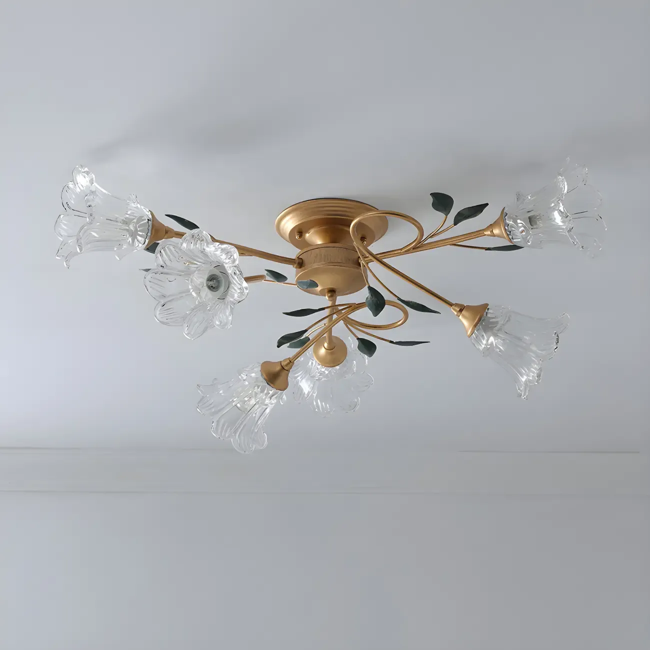Luxury Flower Glass Semi Flush LED Ceiling Light for Indoor
