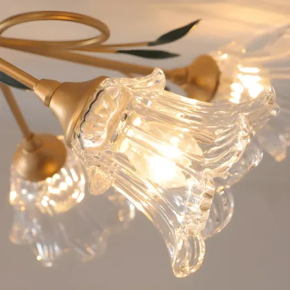 Luxury Flower Glass Semi Flush LED Ceiling Light for Indoor