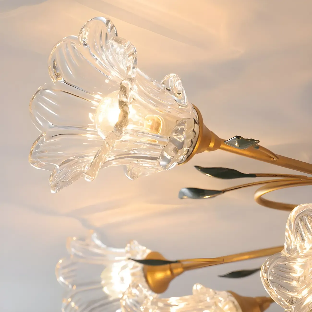 Luxury Flower Glass Semi Flush LED Ceiling Light for Indoor