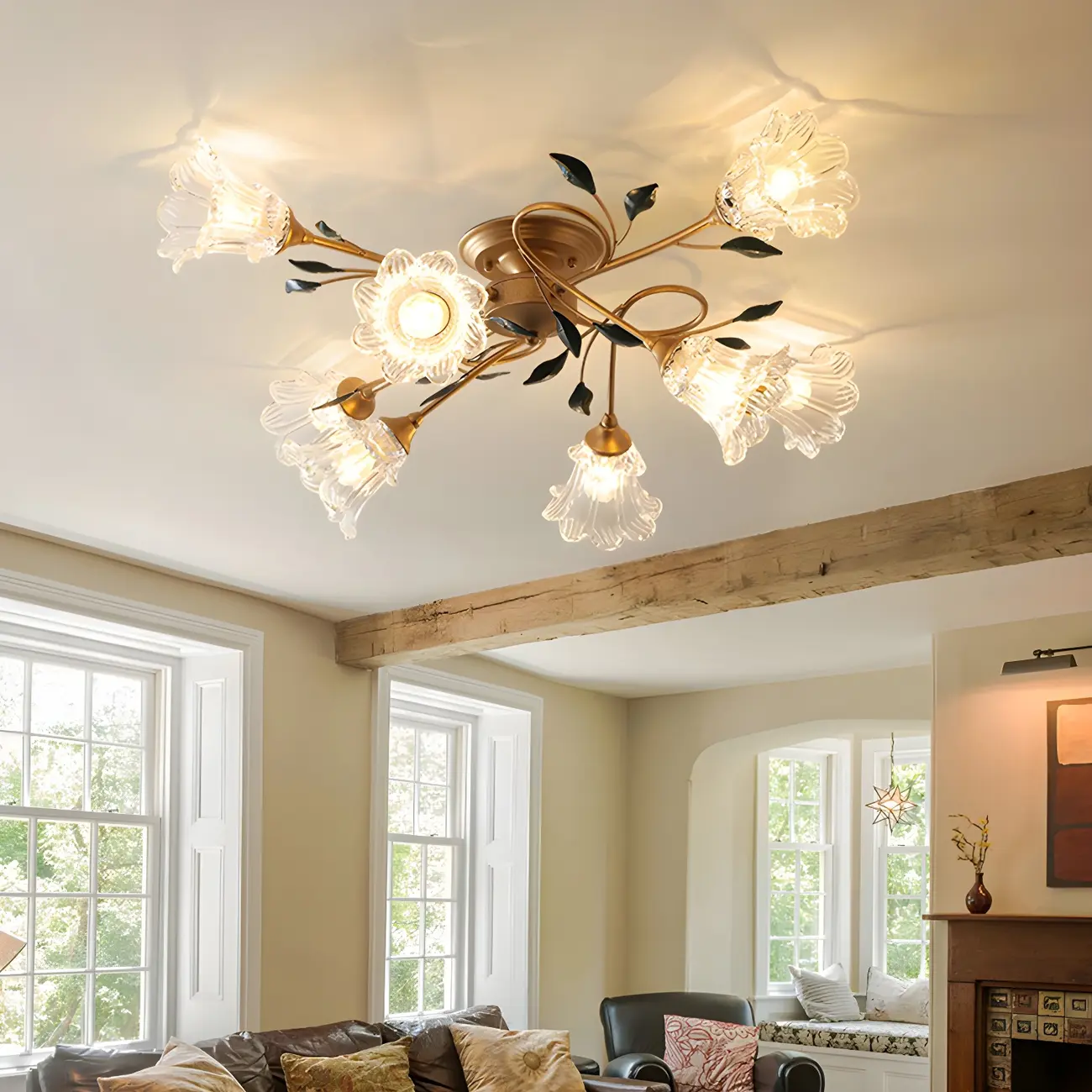 Luxury Flower Glass Semi Flush LED Ceiling Light for Indoor | homeyfad