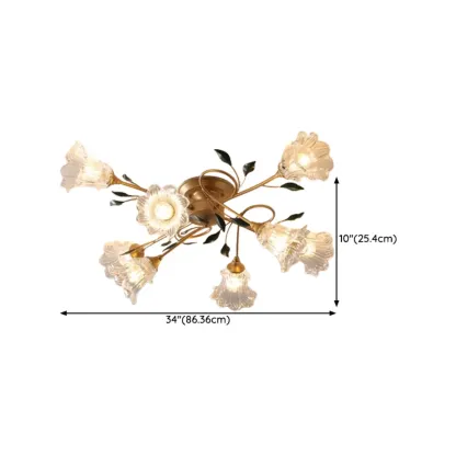Luxury Flower Glass Semi Flush LED Ceiling Light for Indoor