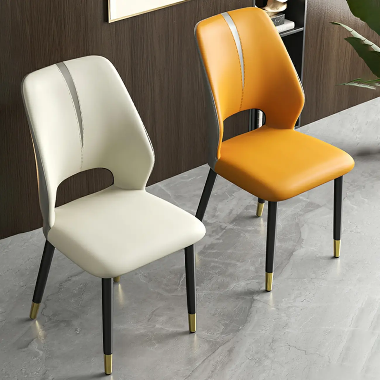 Faux Leather Wingback Metal Legs Dining Chairs Image - 1 | homeyfad