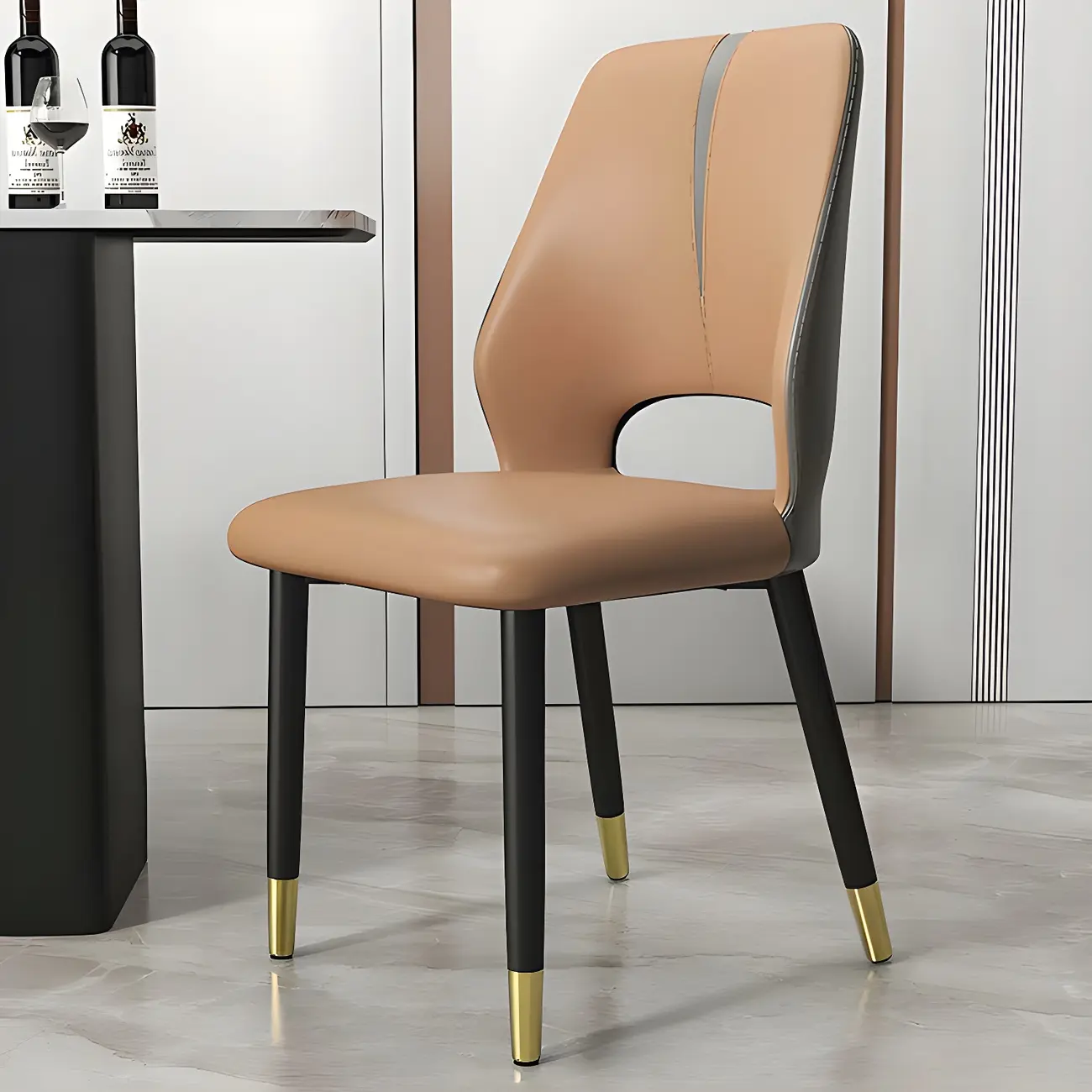 Faux Leather Wingback Metal Legs Dining Chairs Image - 5 | homeyfad