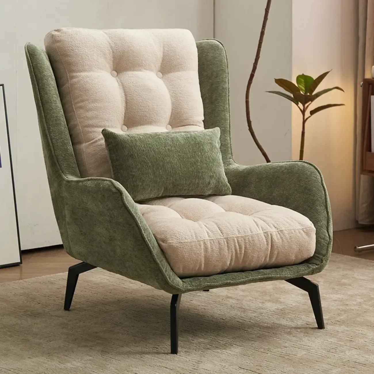 Traditional Velvet Accent Chair with High Back & Ottoman for Home Image - 9