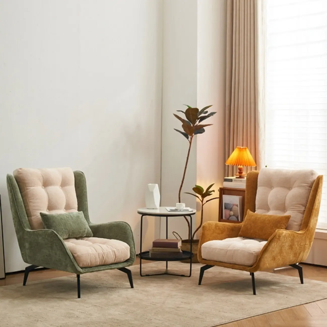 Traditional Velvet Accent Chair with High Back & Ottoman for Home Image - 5 | homeyfad