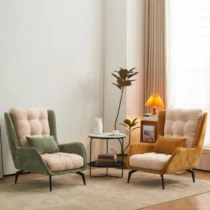 Traditional Velvet Accent Chair with High Back & Ottoman for Home Image - 5