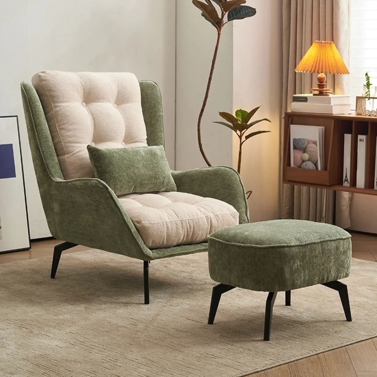 Traditional Velvet Accent Chair with High Back & Ottoman for Home Image - 11 | homeyfad
