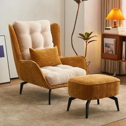 Traditional Velvet Accent Chair with High Back & Ottoman for Home Image - 2