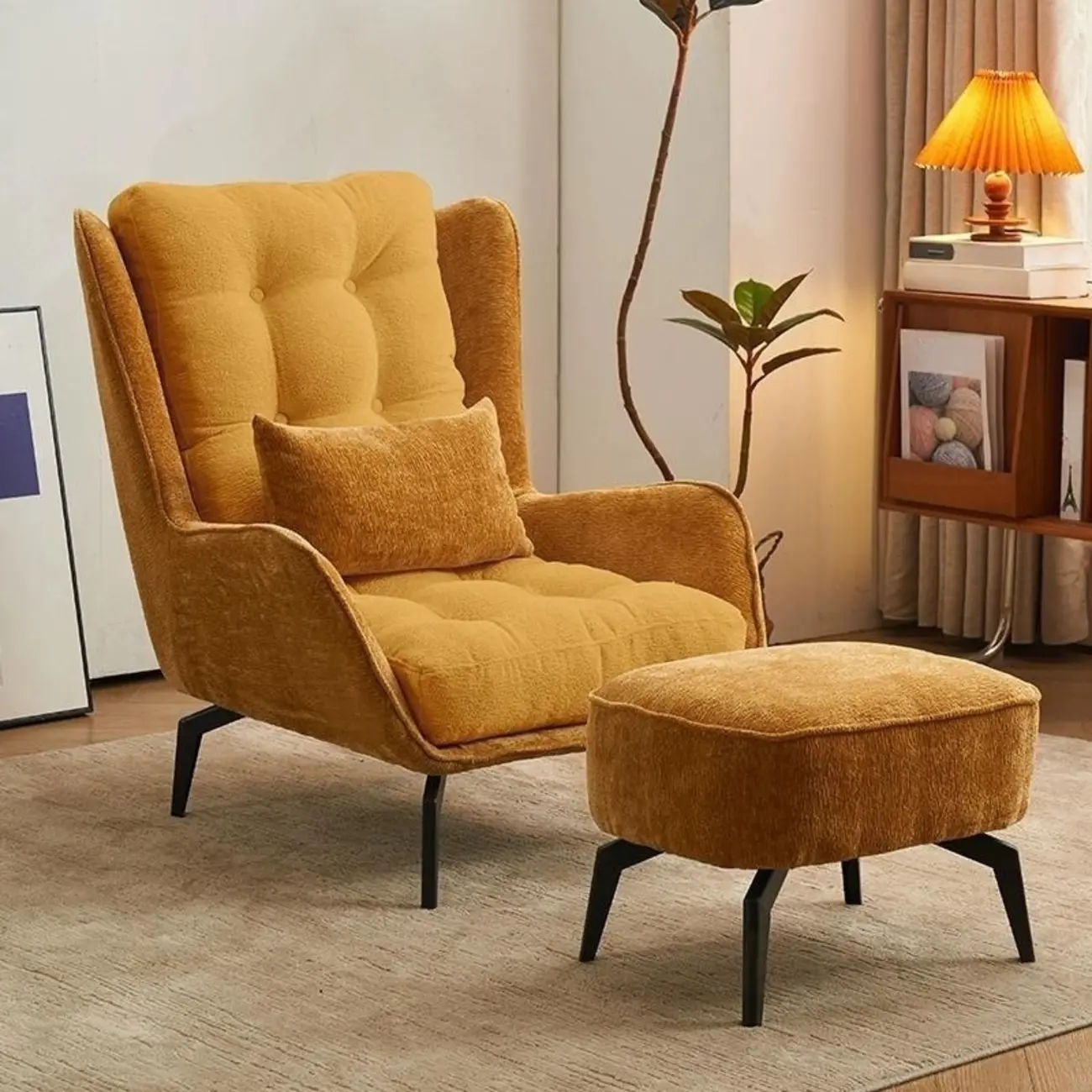 Traditional Velvet Accent Chair with High Back & Ottoman for Home Image - 4 | homeyfad