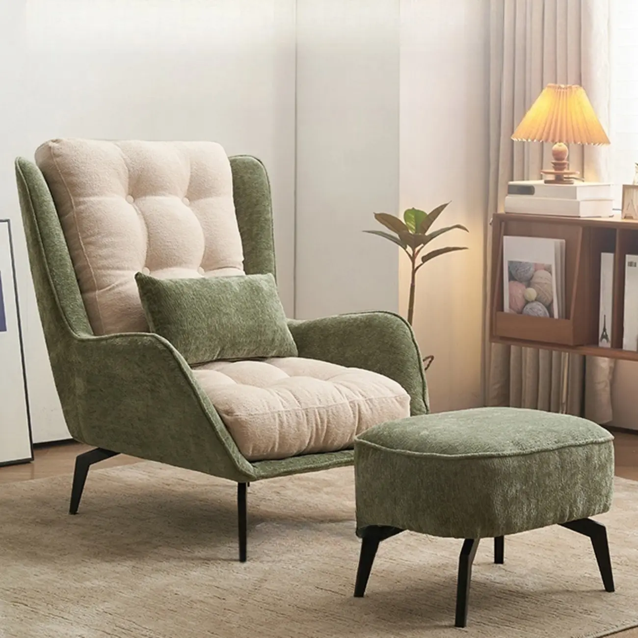 Traditional Velvet Accent Chair with High Back & Ottoman for Home Image - 13 | homeyfad
