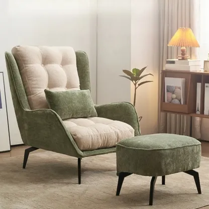 Traditional Velvet Accent Chair with High Back & Ottoman for Home Image - 13