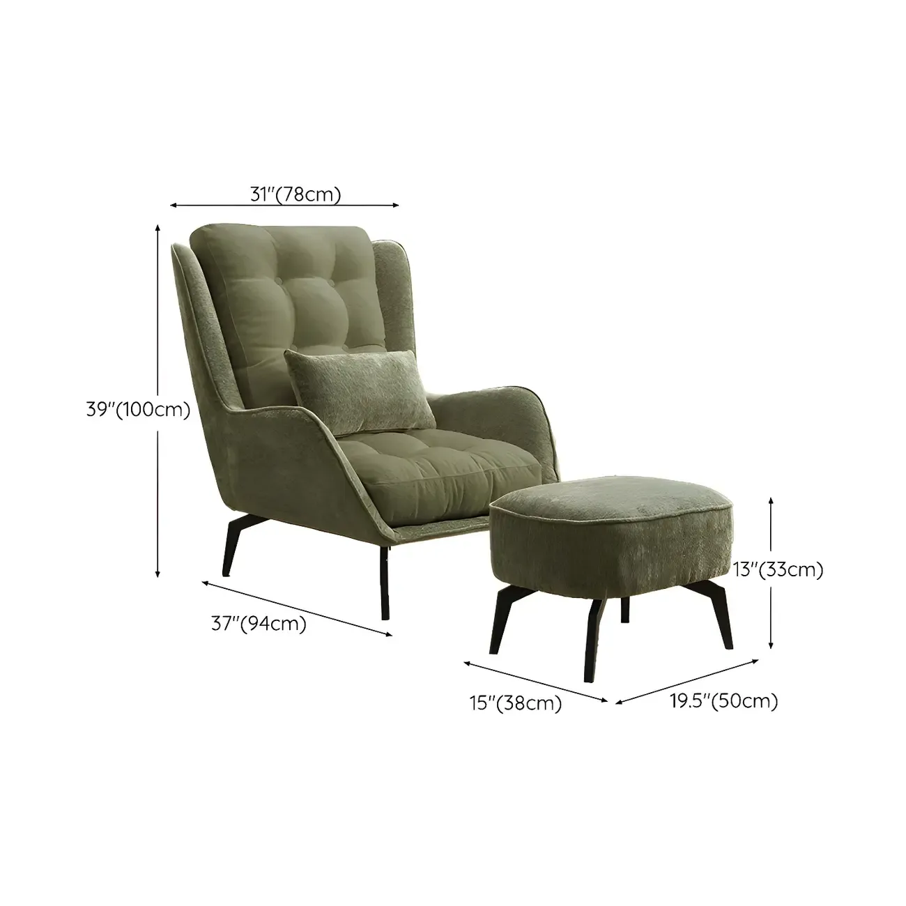 Traditional Velvet Accent Chair with High Back & Ottoman for Home Image - 15