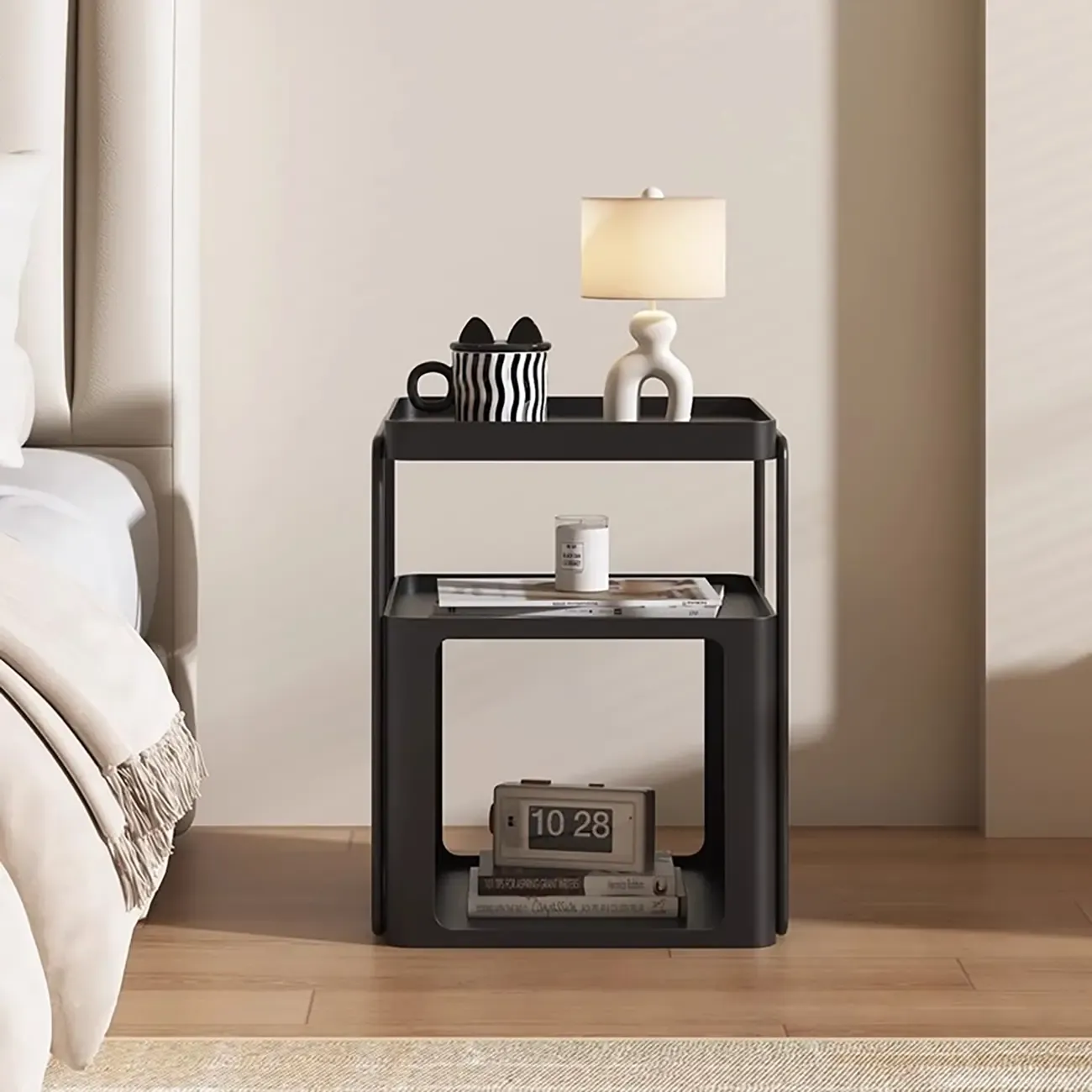 Modern Metal Storage Nightstand with Open Shelf Image - 1