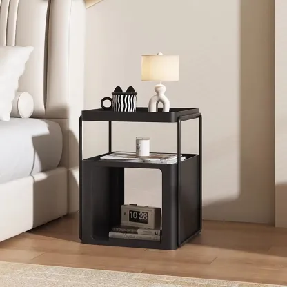 Modern Metal Storage Nightstand with Open Shelf Image - 2