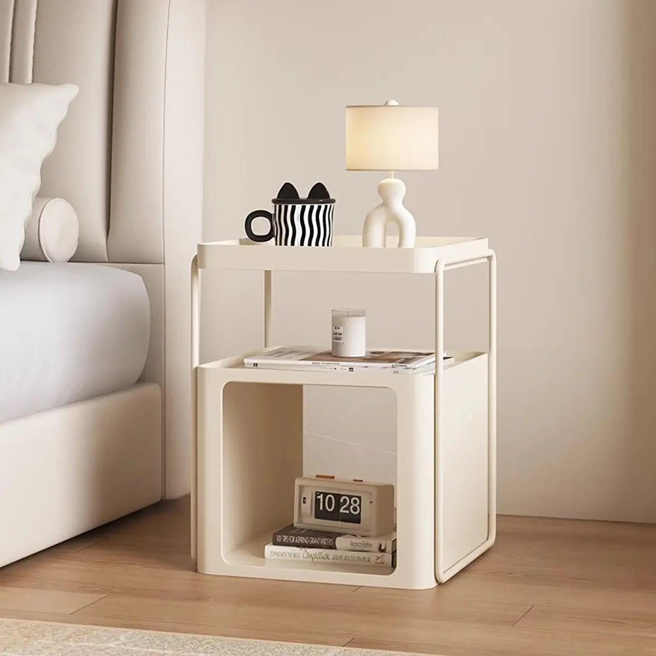 Modern Metal Storage Nightstand with Open Shelf Image - 3 | homeyfad