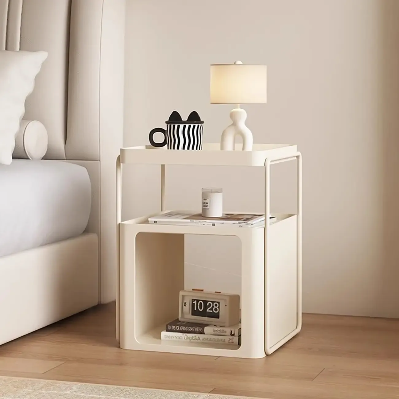 Modern Metal Storage Nightstand with Open Shelf Image - 3