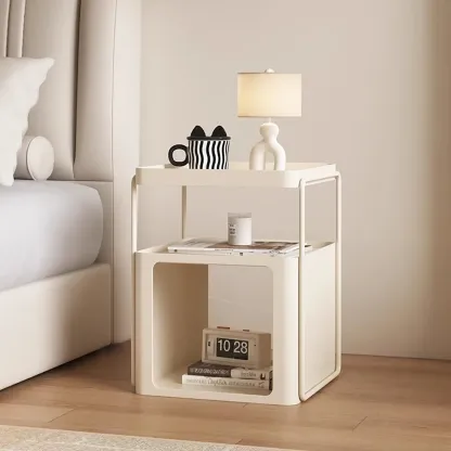 Modern Metal Storage Nightstand with Open Shelf Image - 3