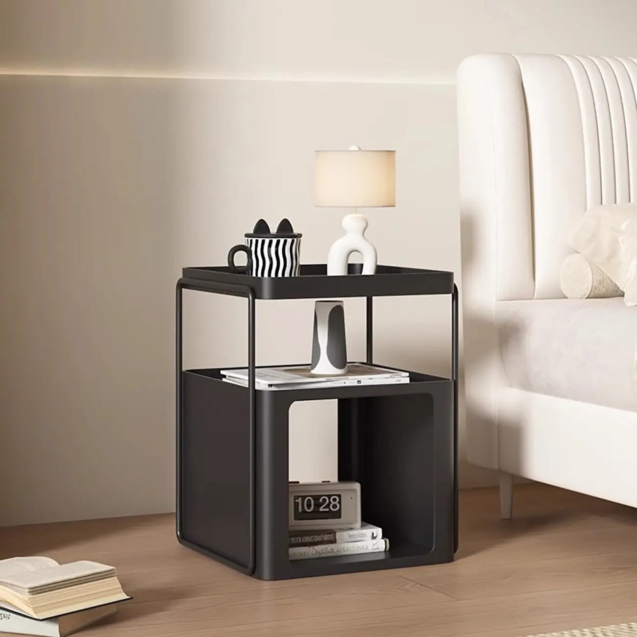 Modern Metal Storage Nightstand with Open Shelf Image - 4 | homeyfad