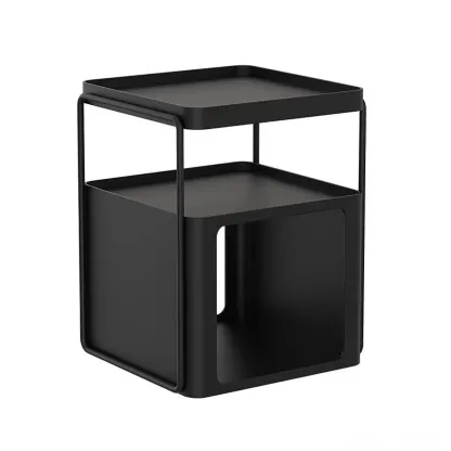 Modern Metal Storage Nightstand with Open Shelf Image - 5