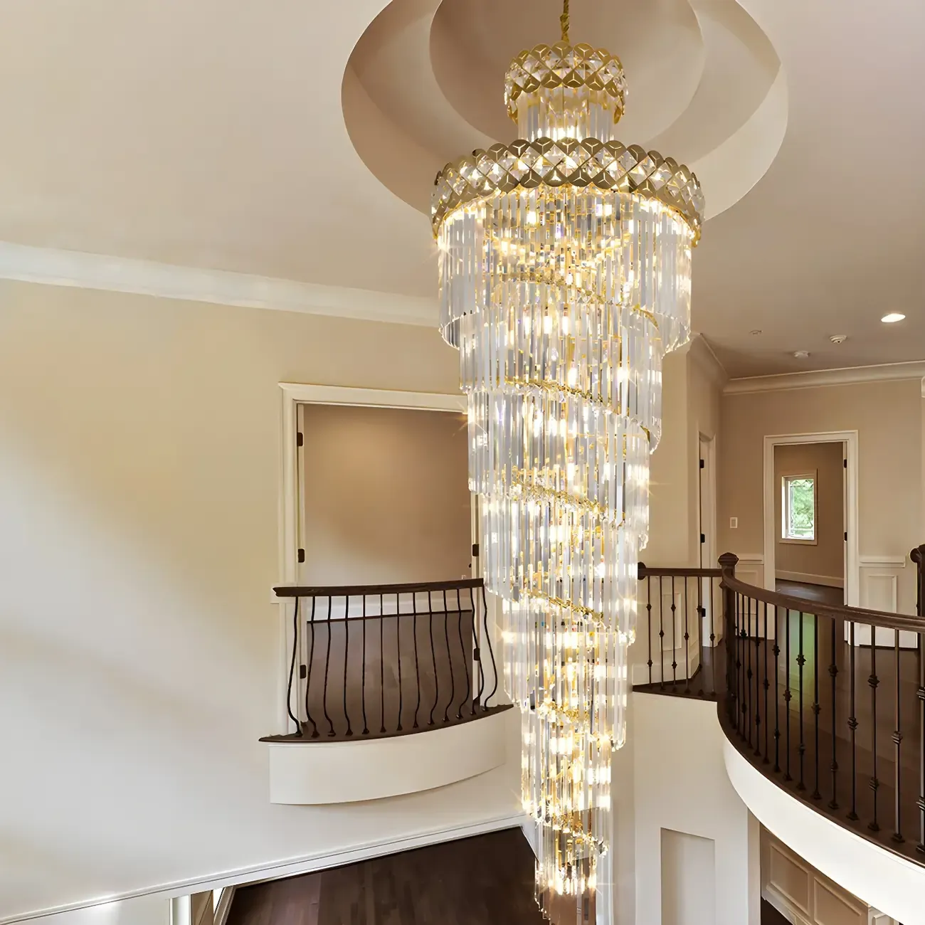 Gold Spiral Crystal Chandelier Modern Luxurious Design Image - 2