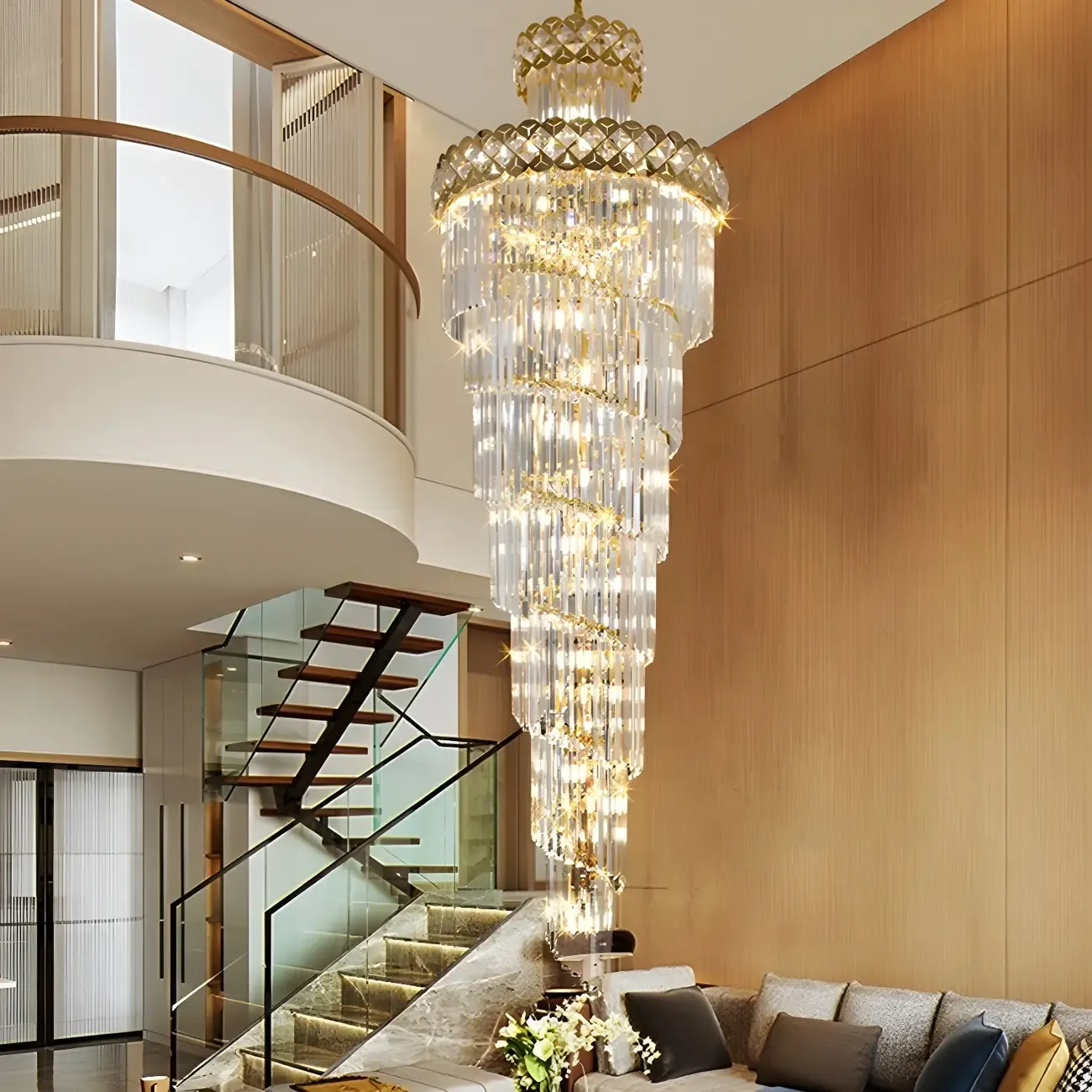 Gold Spiral Crystal Chandelier Modern Luxurious Design Image - 1