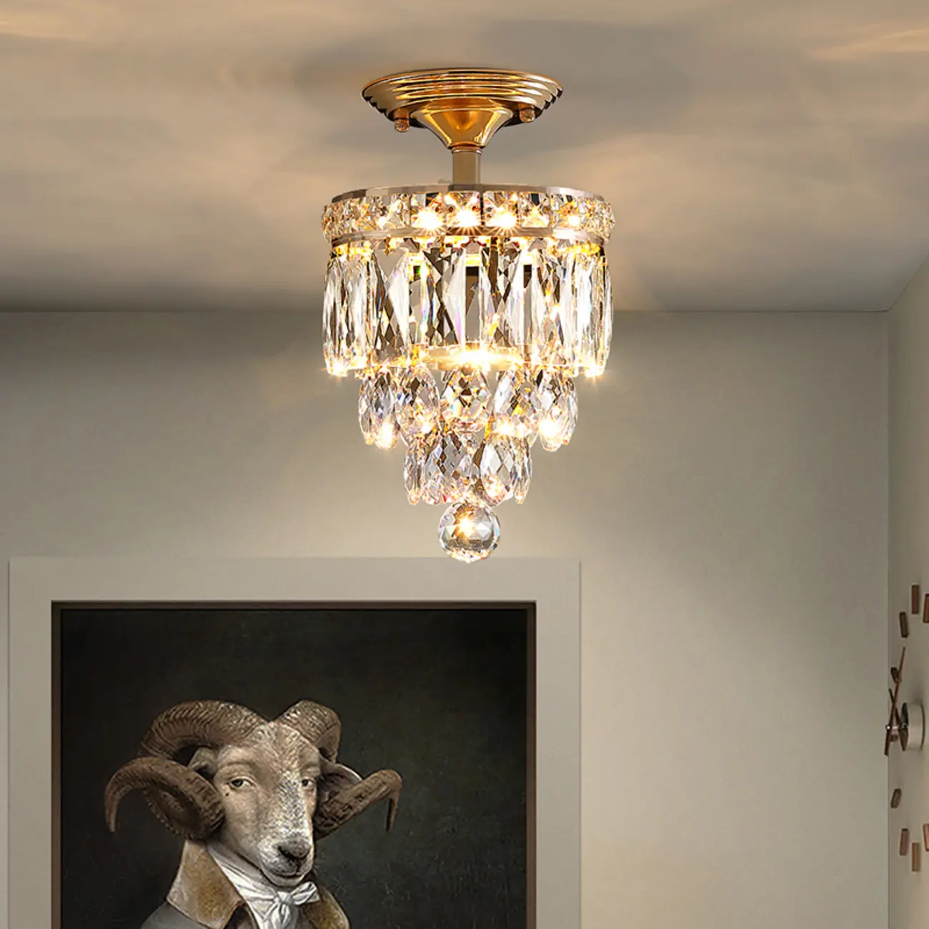 Modern Tiered Crystal Semi Flush Ceiling Light for Hallway Image - 2 | homeyfad