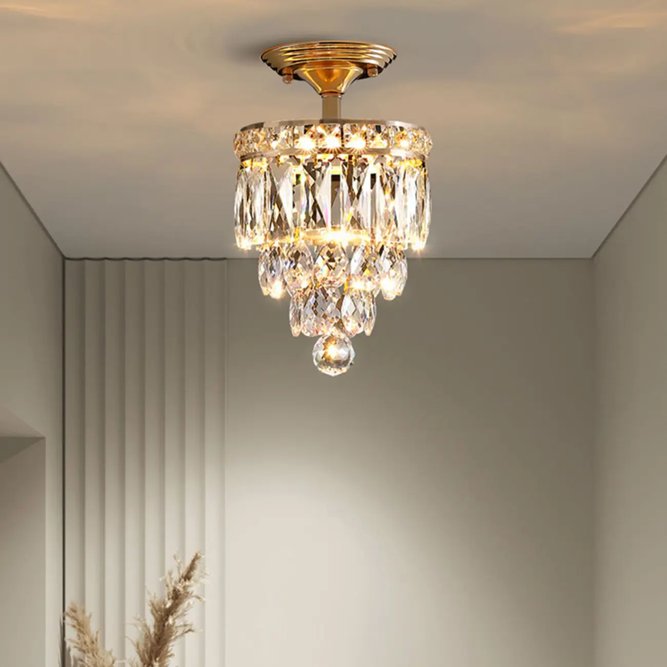 Modern Tiered Crystal Semi Flush Ceiling Light for Hallway Image - 3 | homeyfad