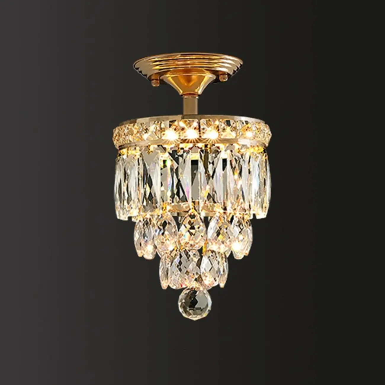 Modern Tiered Crystal Semi Flush Ceiling Light for Hallway Image - 4 | homeyfad