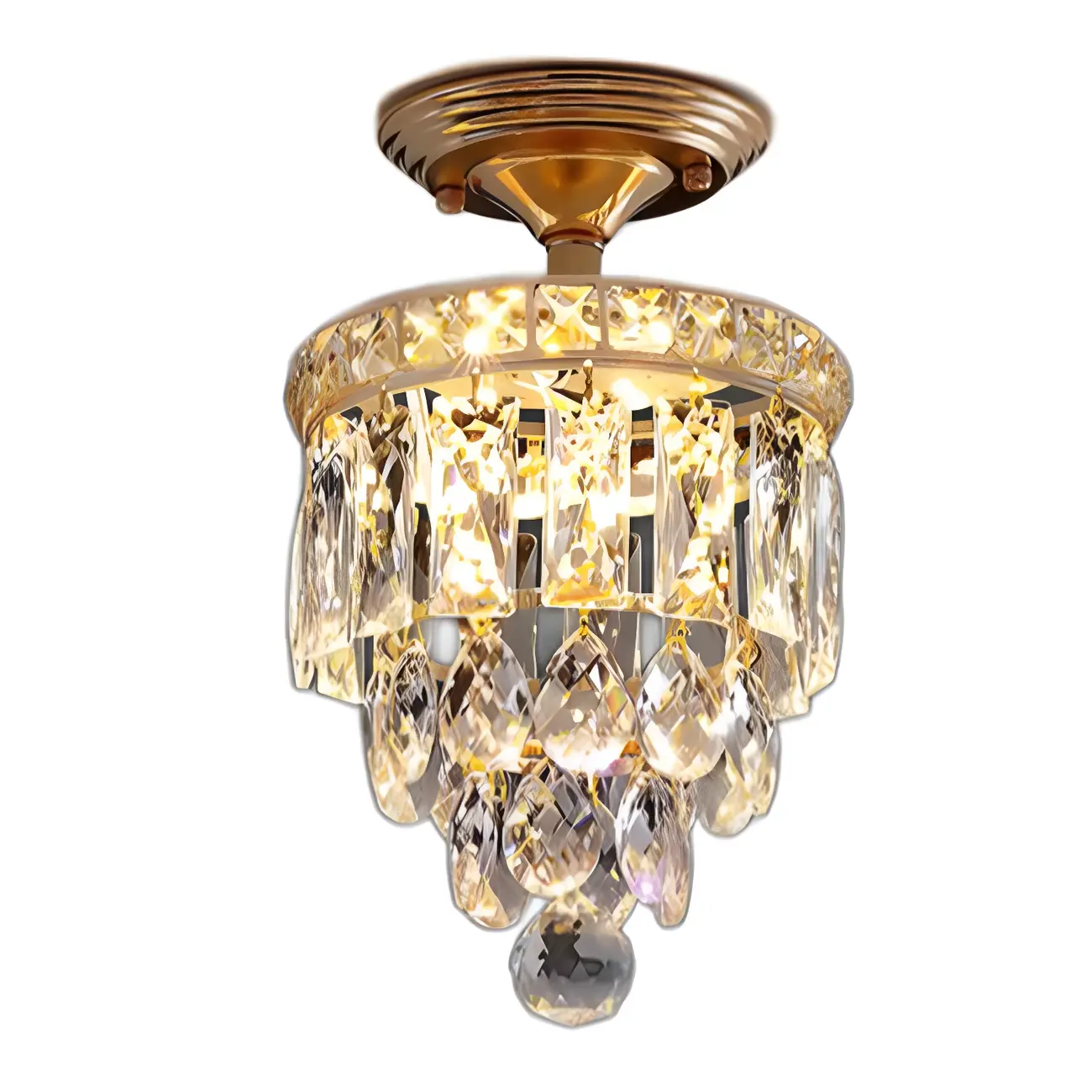 Modern Tiered Crystal Semi Flush Ceiling Light for Hallway Image - 5 | homeyfad