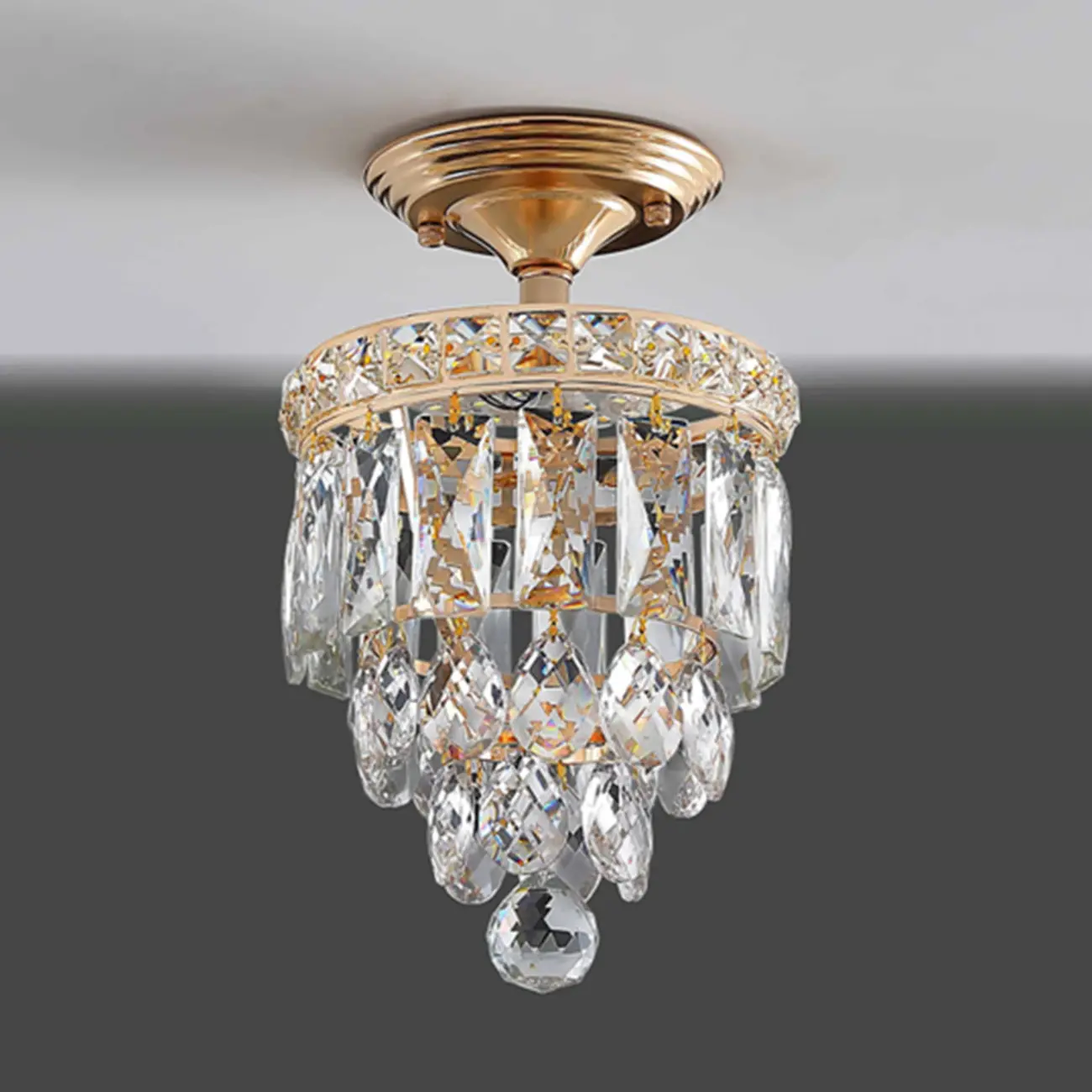 Modern Tiered Crystal Semi Flush Ceiling Light for Hallway Image - 6 | homeyfad
