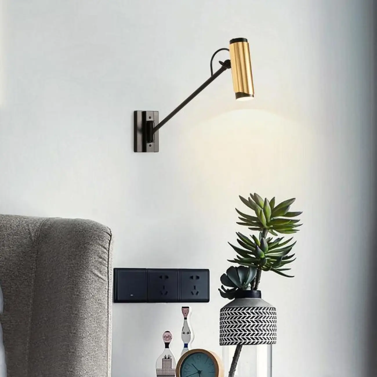 Modern Black Wall Lamp Golden Shade for Living Room Image - 1 | homeyfad