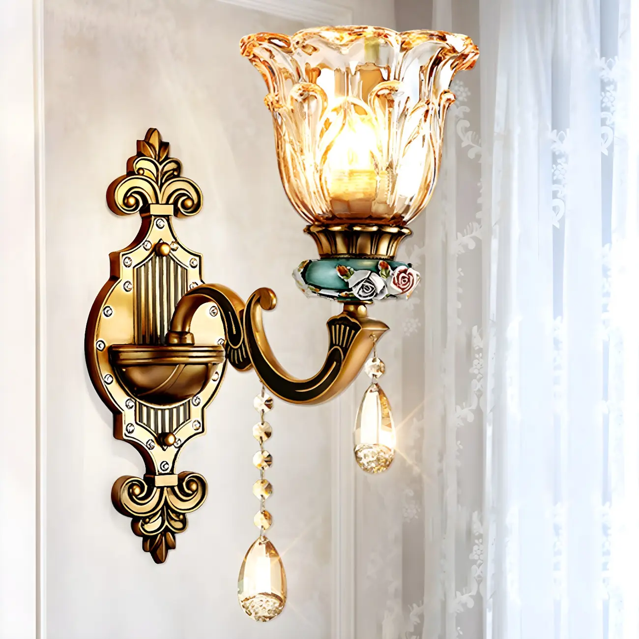 Vintage Gold Crystal Wall Light for Luxurious Decor Image - 2 | homeyfad