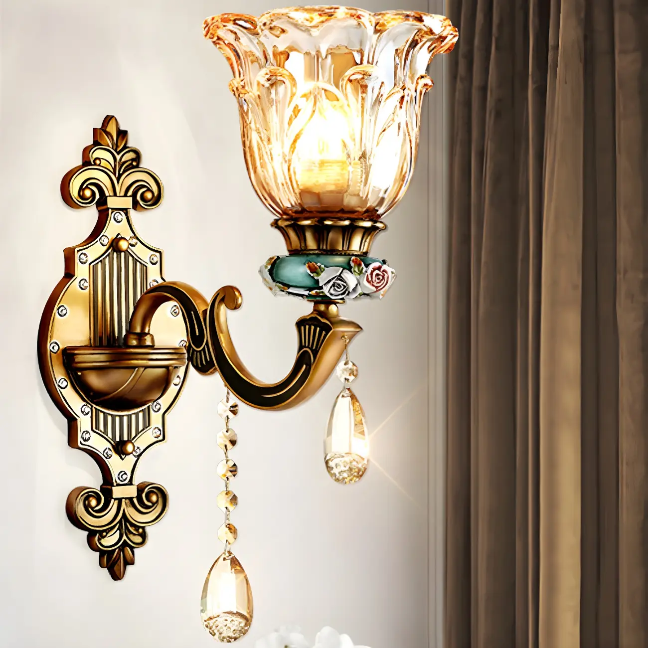Vintage Gold Crystal Wall Light for Luxurious Decor Image - 4 | homeyfad