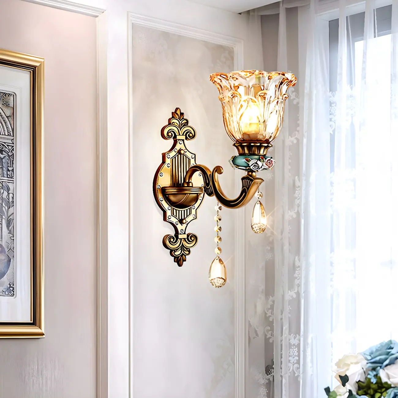 Vintage Gold Crystal Wall Light for Luxurious Decor Image - 1 | homeyfad
