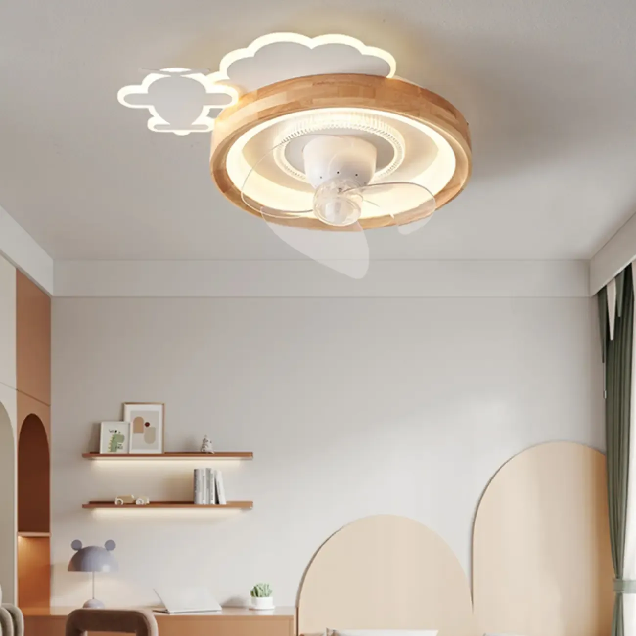 White LED Ceiling Fan for Bedroom, Modern Flush Mount Image - 1