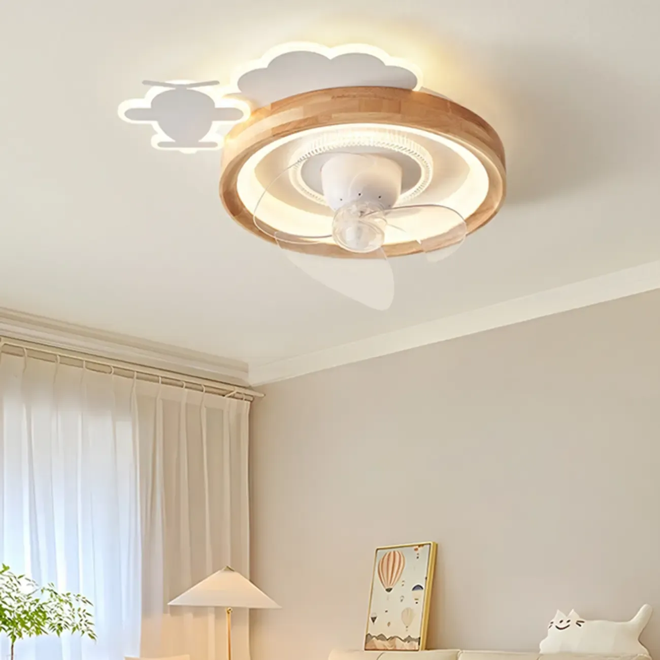 White LED Ceiling Fan for Bedroom, Modern Flush Mount Image - 6