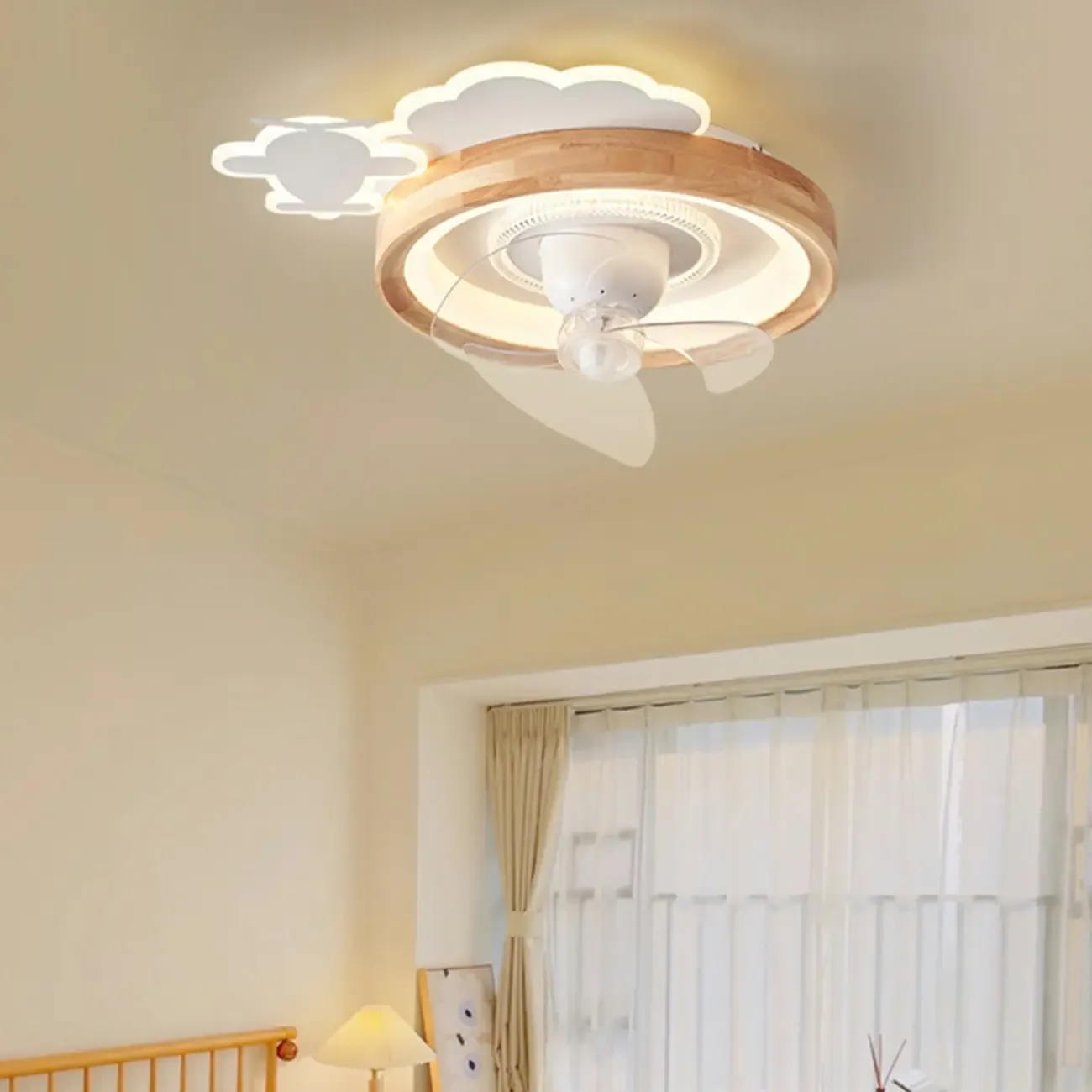 White LED Ceiling Fan for Bedroom, Modern Flush Mount Image - 7