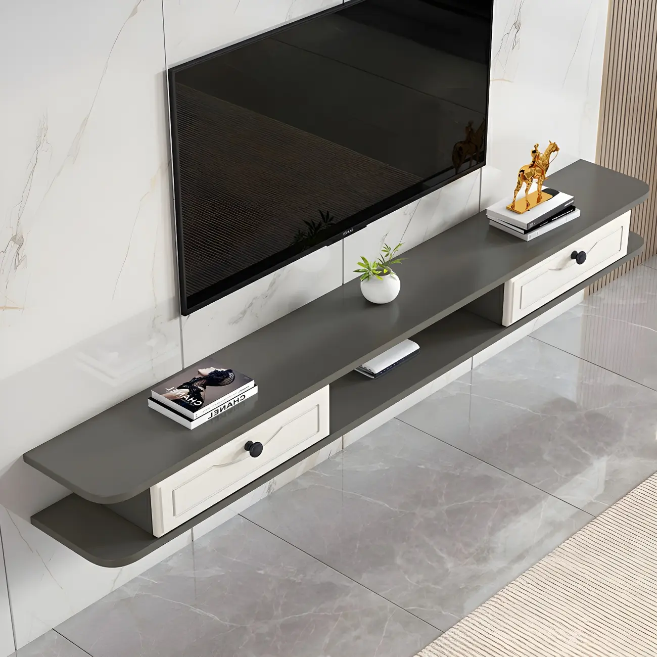 Modern Wooden Floating TV Stand with Open Storage for Home Image - 1 | homeyfad