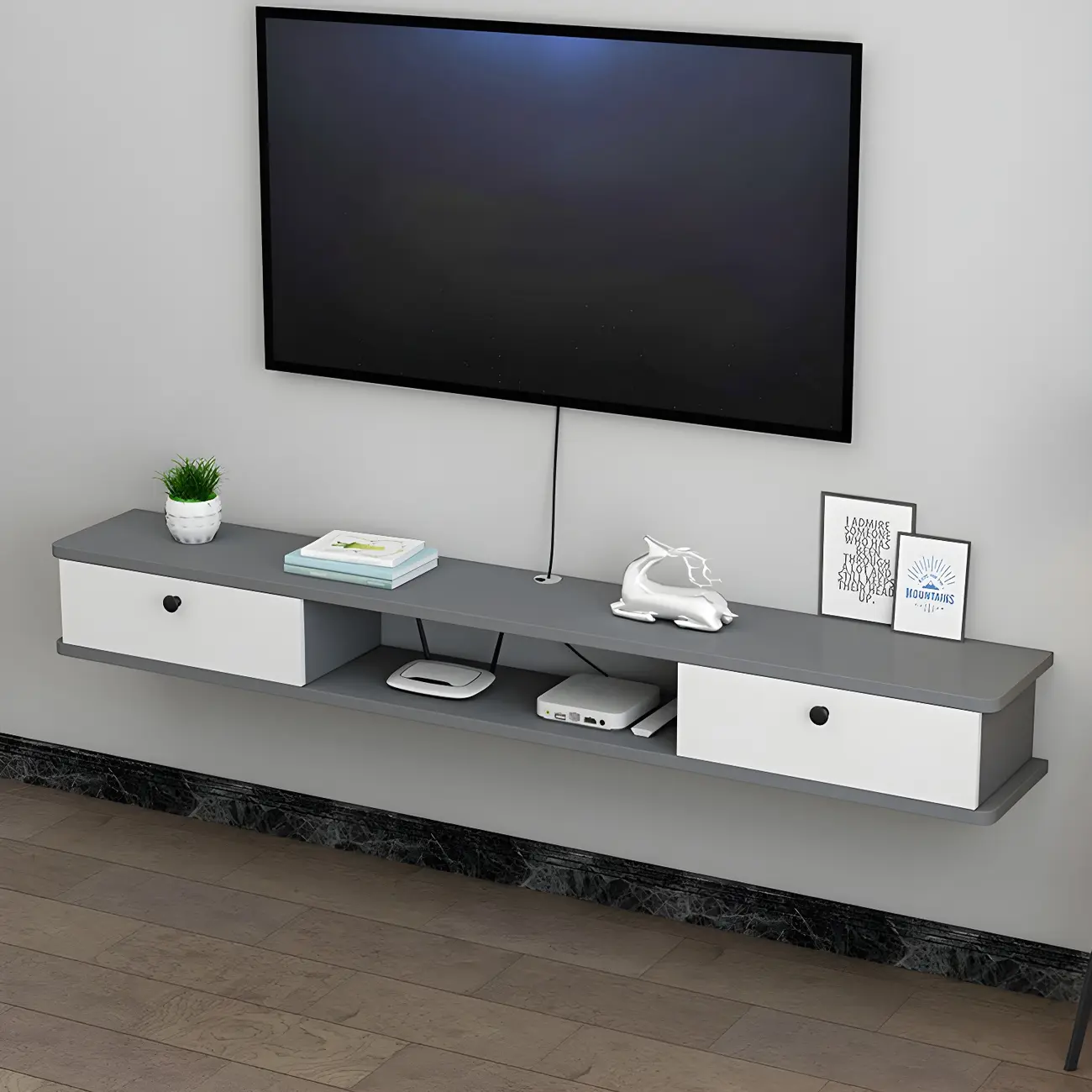 Modern Wooden Floating TV Stand with Open Storage & Cabinet Image - 1 | homeyfad