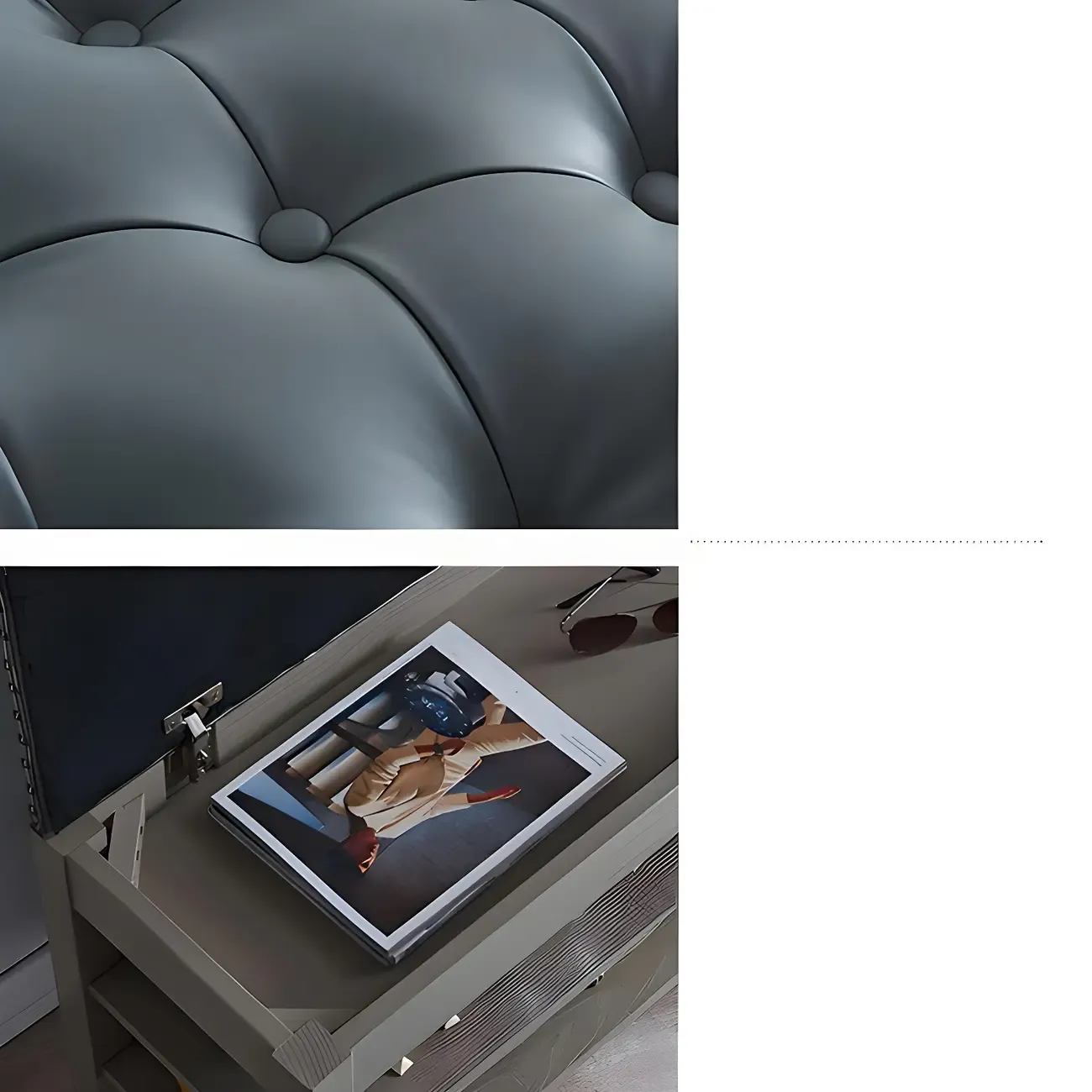 Tufted Upholstered Grey Shoe Storage Bench for Entryway Image - 9