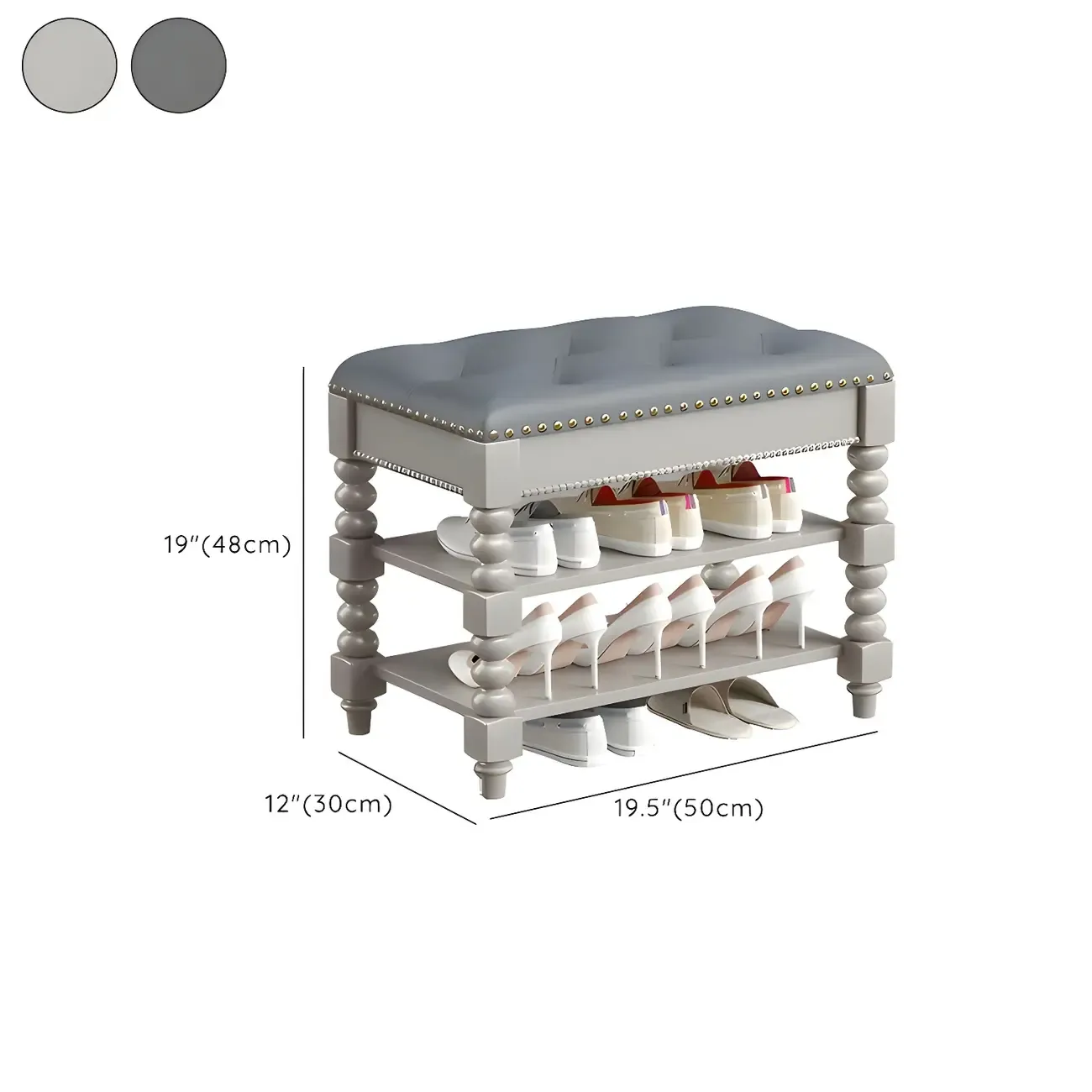 Tufted Upholstered Grey Shoe Storage Bench for Entryway #size