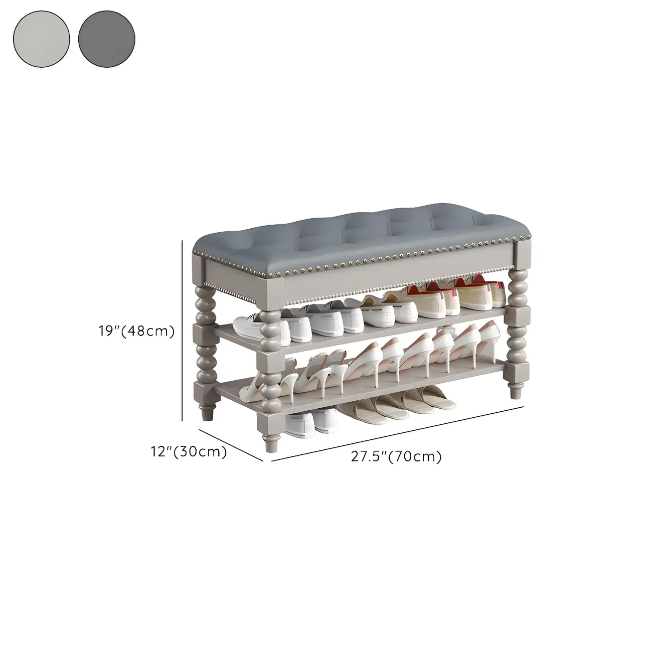 Tufted Upholstered Grey Shoe Storage Bench for Entryway Image - 23 | homeyfad
