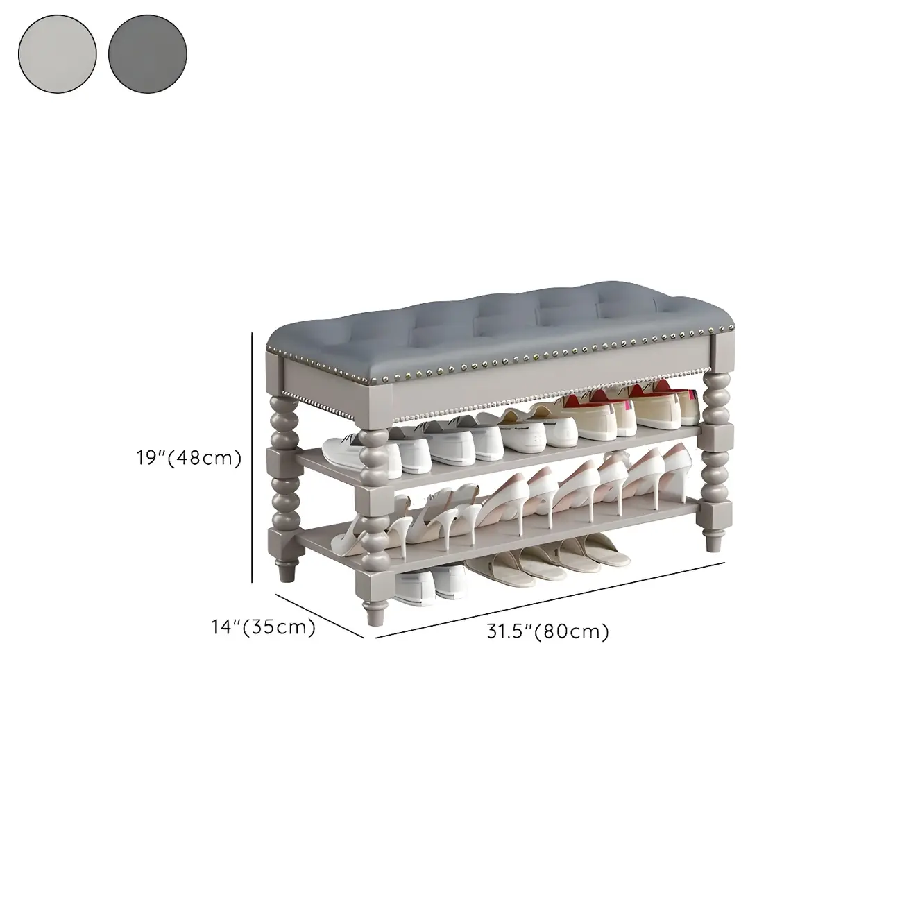 Tufted Upholstered Grey Shoe Storage Bench for Entryway Image - 24 | homeyfad