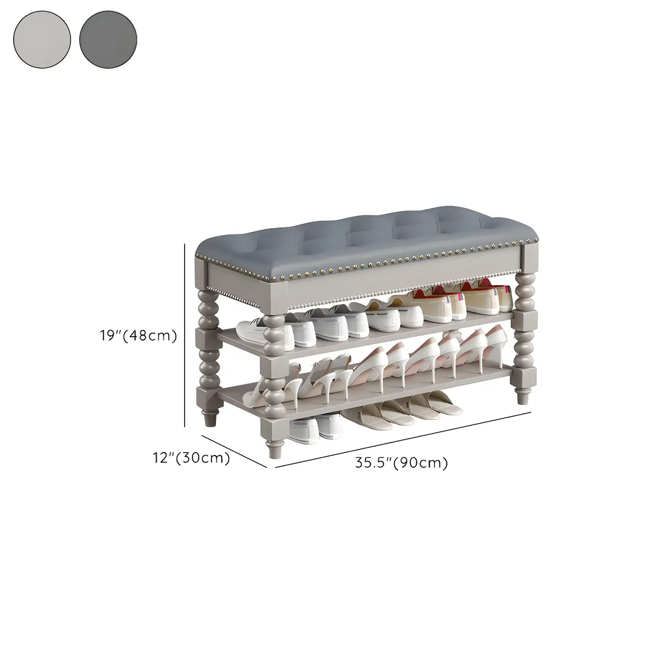 Tufted Upholstered Grey Shoe Storage Bench for Entryway Image - 25 | homeyfad