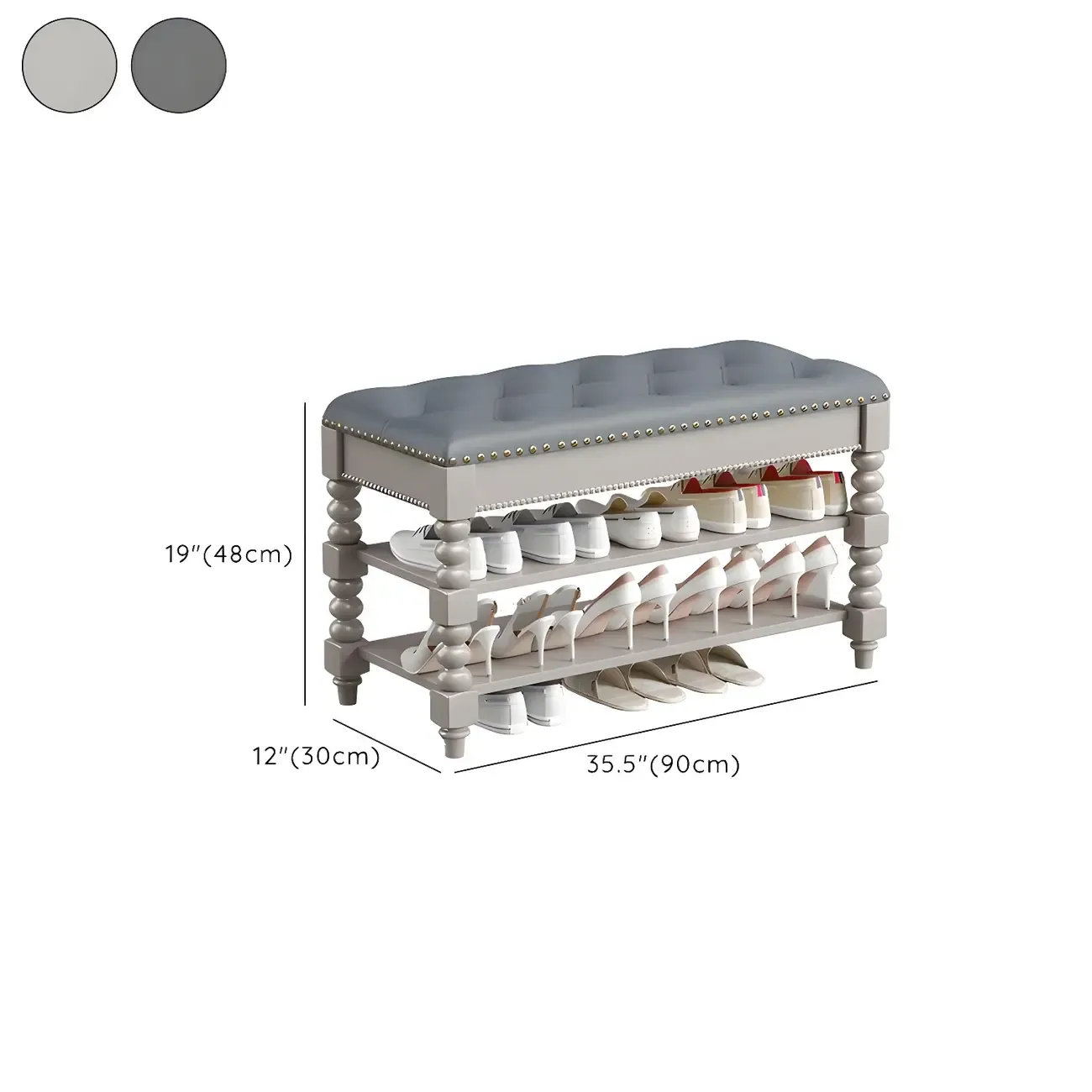 Tufted Upholstered Grey Shoe Storage Bench for Entryway Image - 25