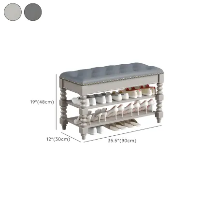 Tufted Upholstered Grey Shoe Storage Bench for Entryway Image - 25