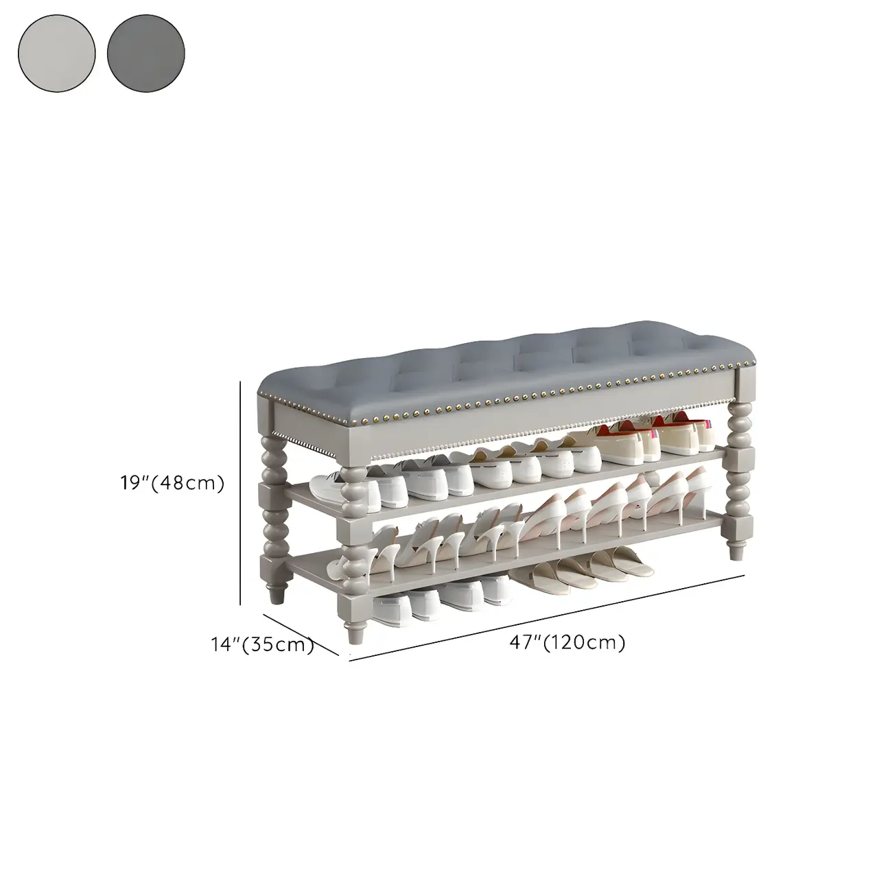 Tufted Upholstered Grey Shoe Storage Bench for Entryway Image - 27 | homeyfad