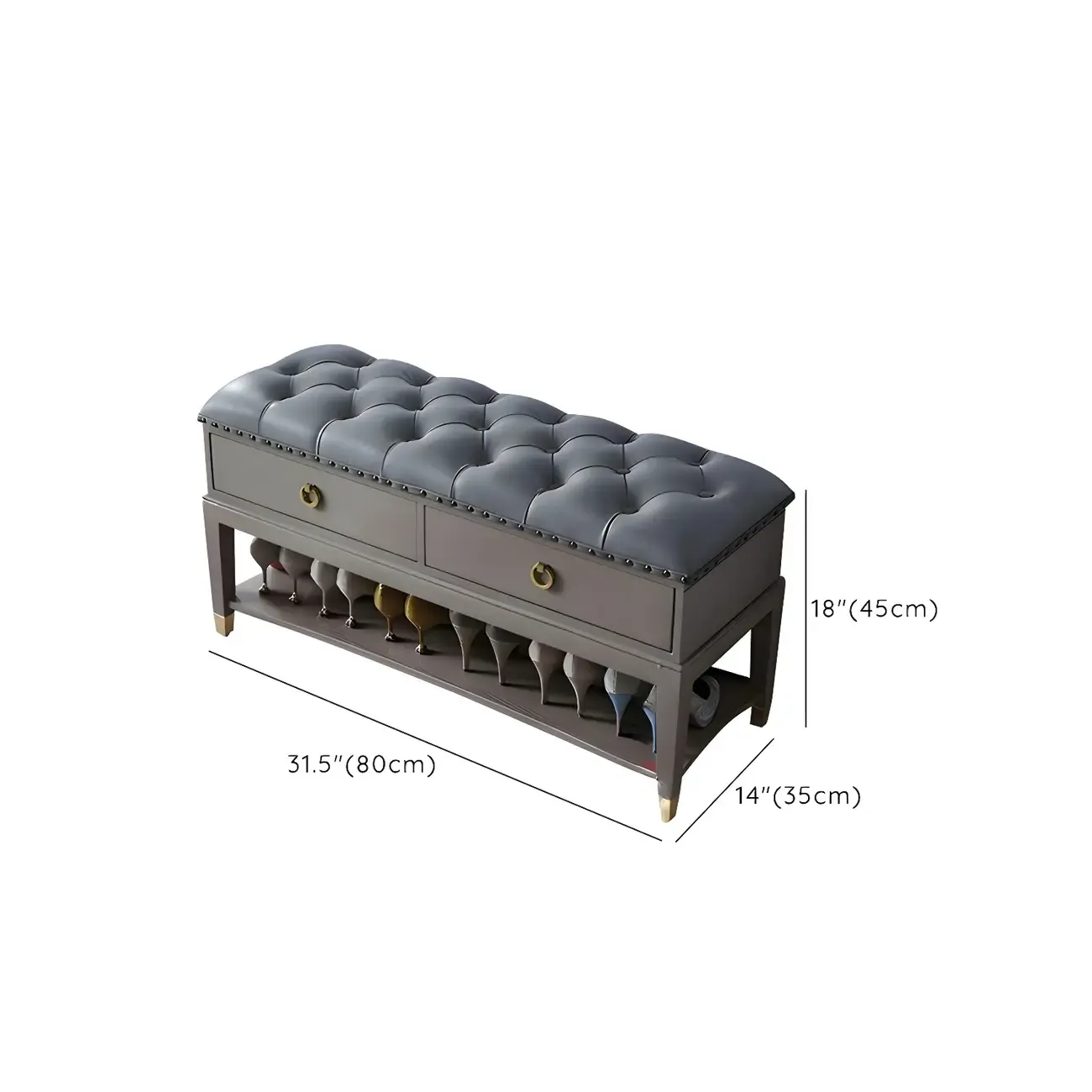 Tufted Upholstered Grey Shoe Storage Bench for Entryway Image - 28