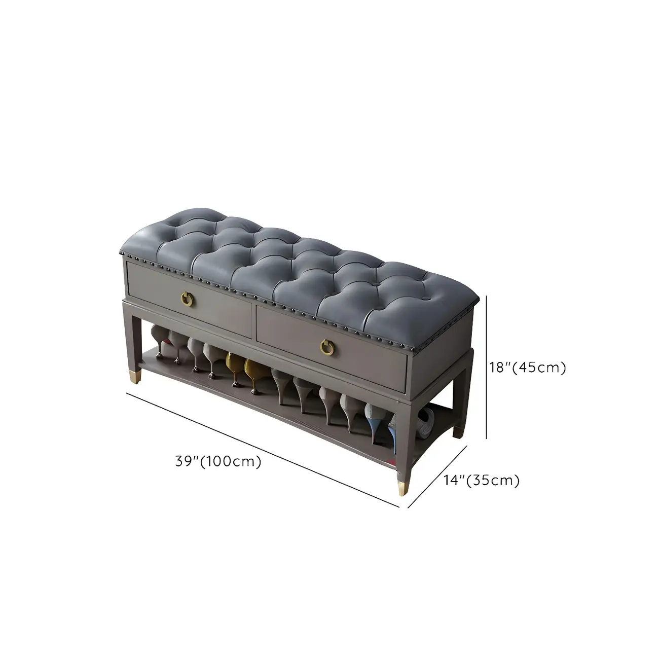 Tufted Upholstered Grey Shoe Storage Bench for Entryway Image - 29 | homeyfad